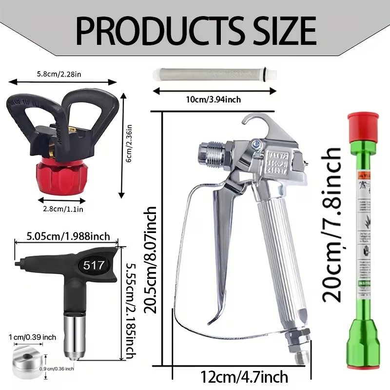 Airless Paint Spray Gun Kit,1 Extension Rod,1 Tip Guard,6 Spray Tips(215/313/315/415/517/521),6 Seals,6 Filters Complete Sprayer