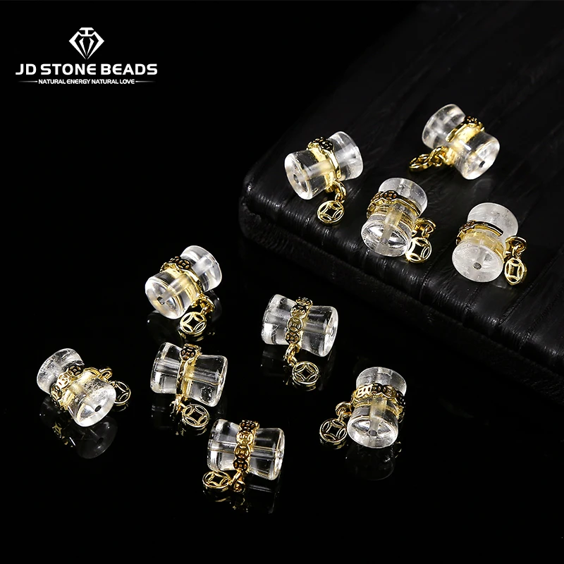 1Pc Natural Stone Rock Quartz Bamboo Carved Copper Buckle Lucky Bead for Jewelry Making Diy Necklace Bracelet Accessory