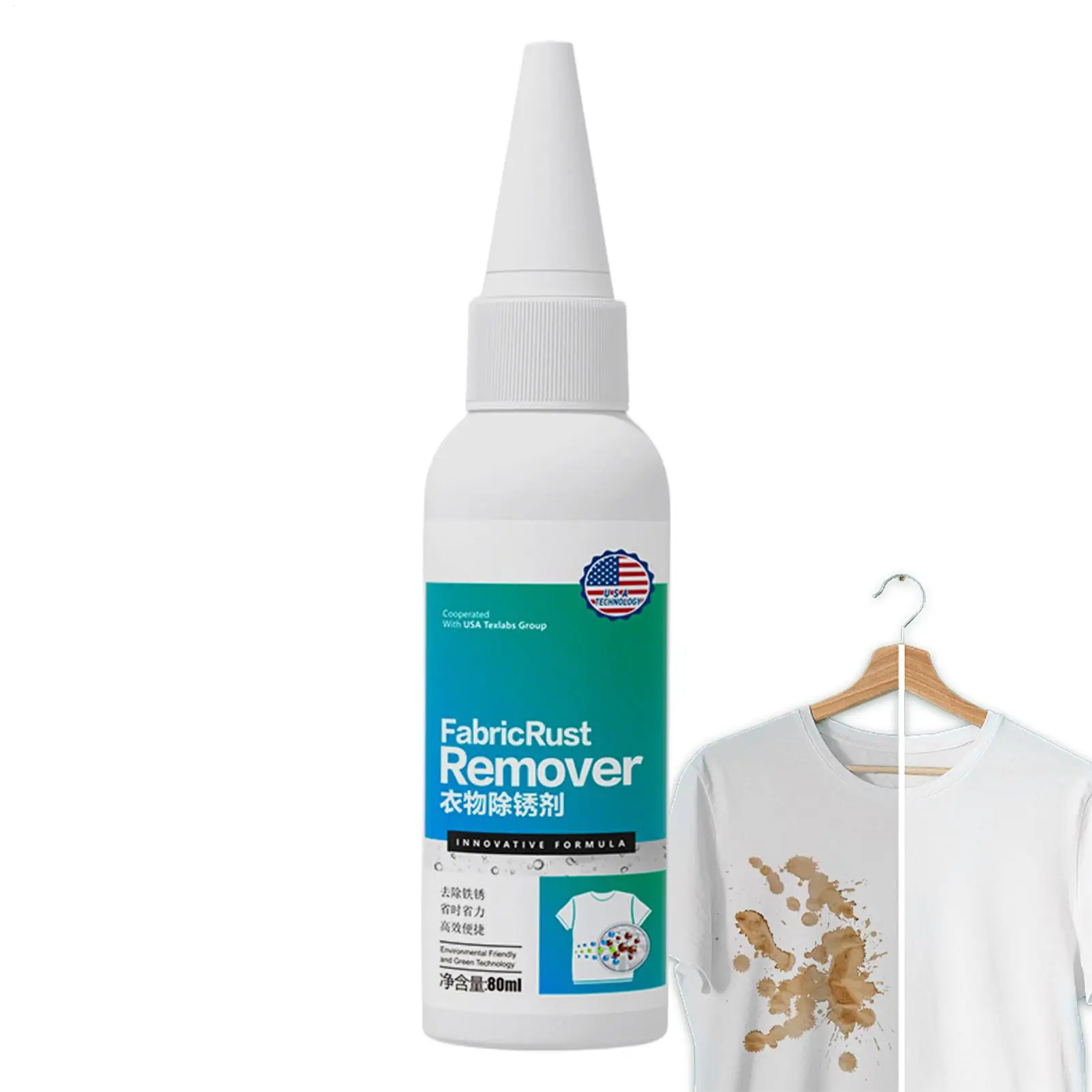 Removedor de Óxido para Ropa de 80 ml, Líquido de Limpieza Profesional para Eliminar Manchas de Óxido, Solución de Limpieza para Ropa, Conveniente para Prendas
