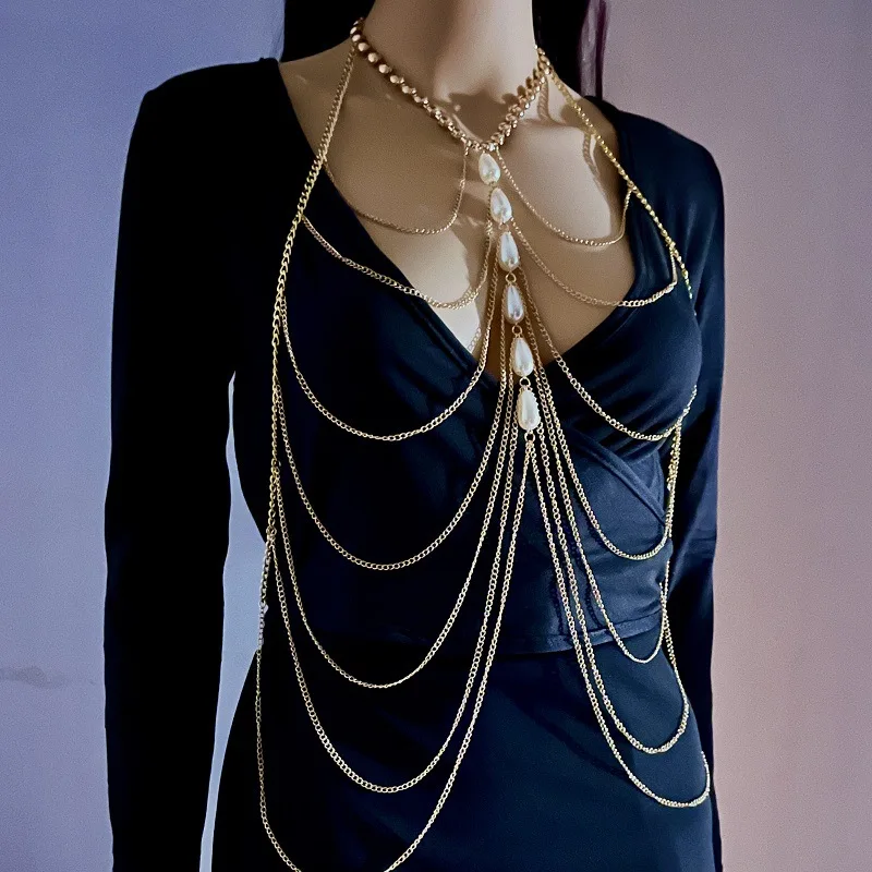 Dames Sparkle Strass Body Sieraden Ketting-Gouden Gelaagde Borst Ketting Ballet Dans Bh Kettingen