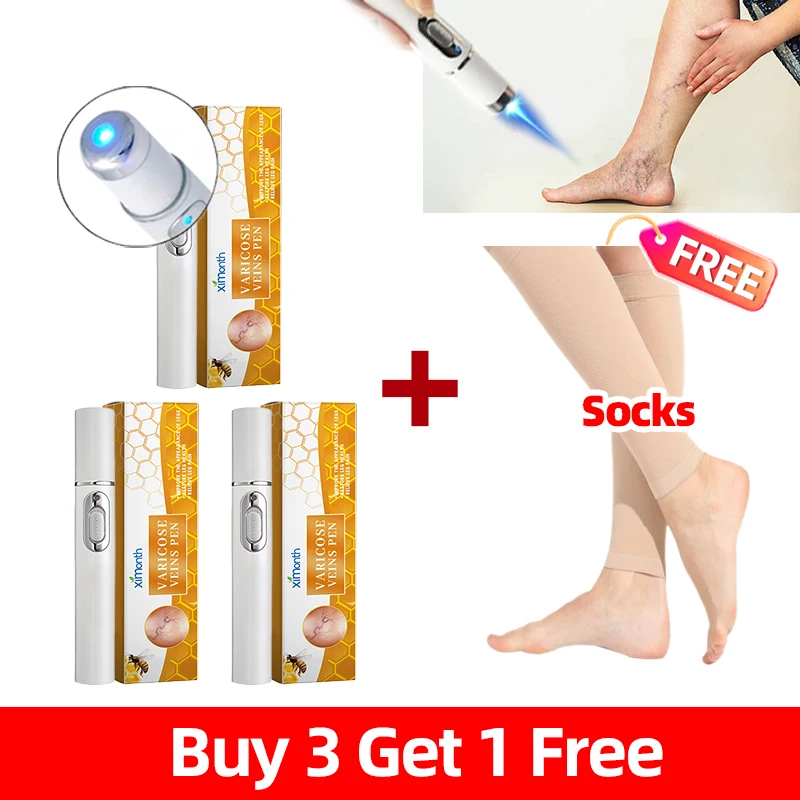 3Pcs Varicose Veins Laser Therapy Pen Relieve Legs Pain Varicose Vein Socks Improve Blood Circulation Leg Care For Men And Women