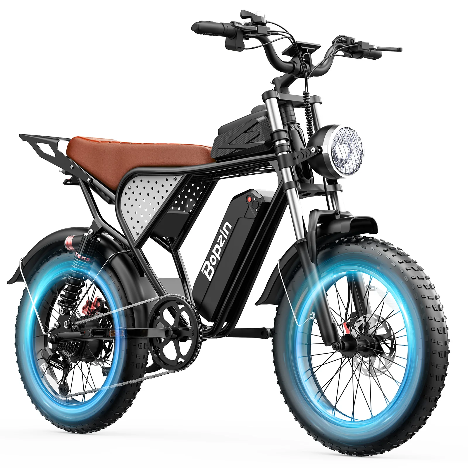 Bopzin Electric Bike for Adult 2000W Peak Motor 48V 25Ah Removable Battery Up to 80 Miles Range Smart App 20" Fat Tires Hydraulic Disc BrakesDual Suspension image 3