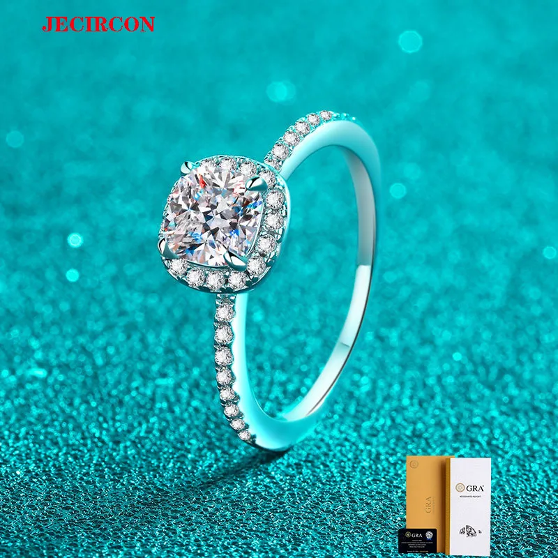 

JECIRCON S925 Sterling Silver Moissanite Ring for Women Classics Square Shaped Alien 1 Carat Engagement Jewelry Gift with GRA