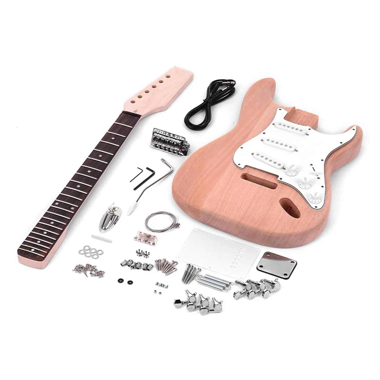 Wooden Unfinished Electric Guitar Body Kit ST Style Maple Rosewood Fingerboard for Guitar DIY and Musical Instrument Makers