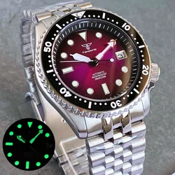 Tandorio Sunburst Purple Dial Luminous NH35 Automatic 20ATM Waterproof Diving Watch For Men SKX Model 3.8 Crown Steel Bracelet