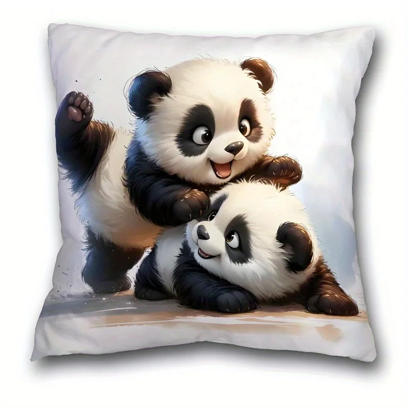 Cute Panda Babies Hugging Pillow Cover Soft Plush Decorative Cushion Case, Zippered Machine Washable for Home Bedroom