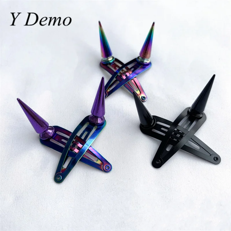 Y Demo 1 Pair Punk Alloy Sparks Hairclip Punk Electroplating Horns Hairpin Women Hair Accessory