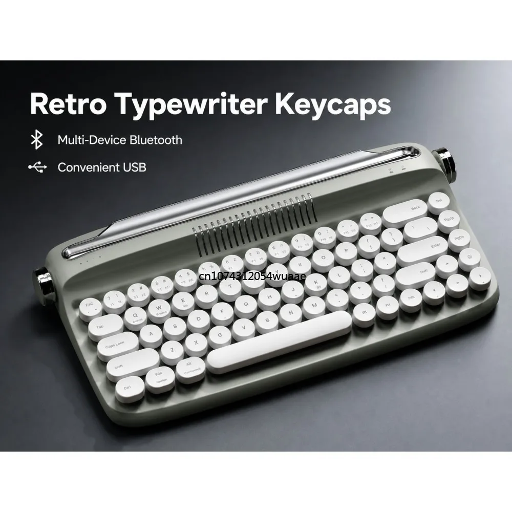 New Retro Wireless Bluetooth Keyboard 68 Keys Rechargeable Typewriter Type Aesthetic Keyboard for Tablet Laptop and Multi-Device