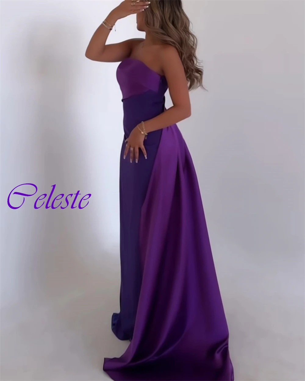 Gaun Malam Warna Kontras Satin Jersey Tanpa Tali Kustom Gaun Pesta Putri Duyung Mode Gaun Acara Khusus Seksi