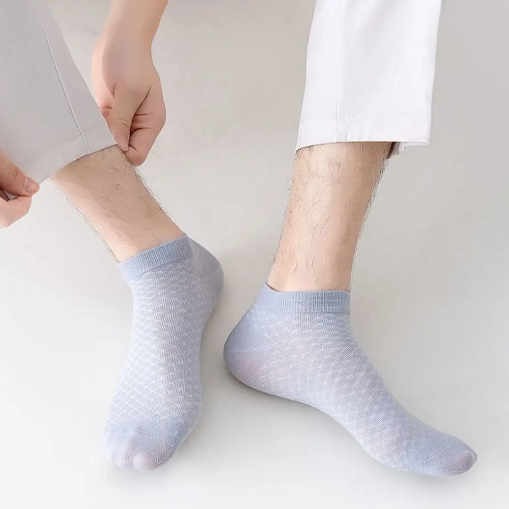 5 Pairs Sweat-absorbing Men\'s Socks Comfortable Mesh Ultra Thin Ankle Socks Cotton Quick-dry Male Short Socks Summer