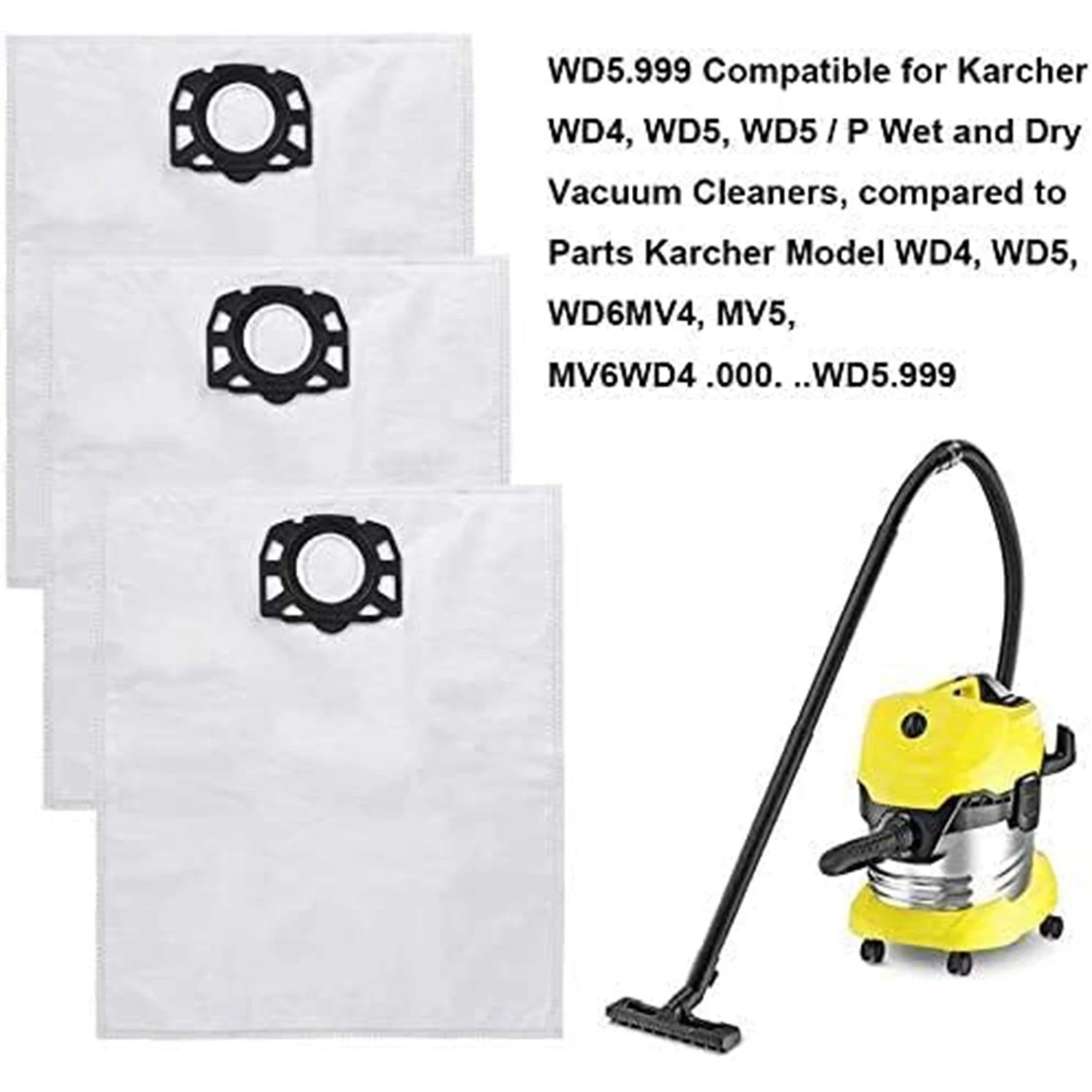 Vacuum Cleaner Bags Fliter Compatible with Karcher WD4, WD5 and WD6 Multi-Purpose Vacuum Cleaner, 12 Pack