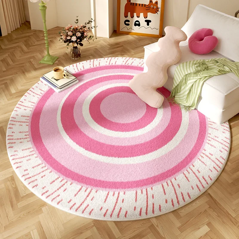 VIKAMA Rosa süßer runder Teppich für Sofa, Wohnzimmer, Couchtisch, Teppich, Schaukelstuhl, Matte, Kinderzimmer, Nachttisch, Kaschmirimitat-Teppich