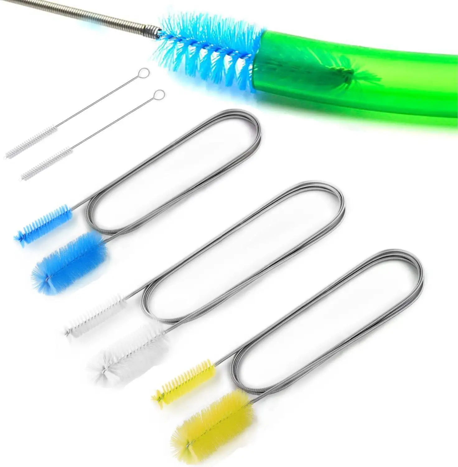 Flexible Drain Brush 200cm Long Double Ended Hose Pipe Cleaner Aquarium Filter Brush 2pcs Straw Cleaner Brush for Fish Tank Hose