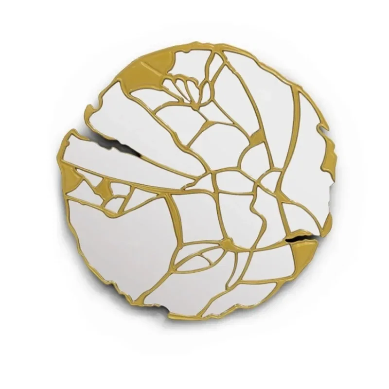 Light Luxury Decorative Mirror Living Room Entrance  Pure Brass Crack Decorative  Bedroom Round Art Hanging