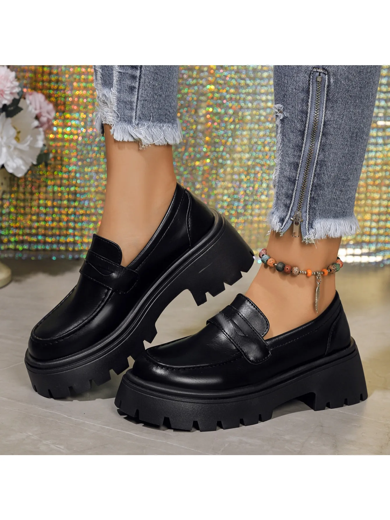 

Platform Loafers Women's New Thick Heel British Style Work Small Leather Shoes Internet Celebrities Versatile Retro