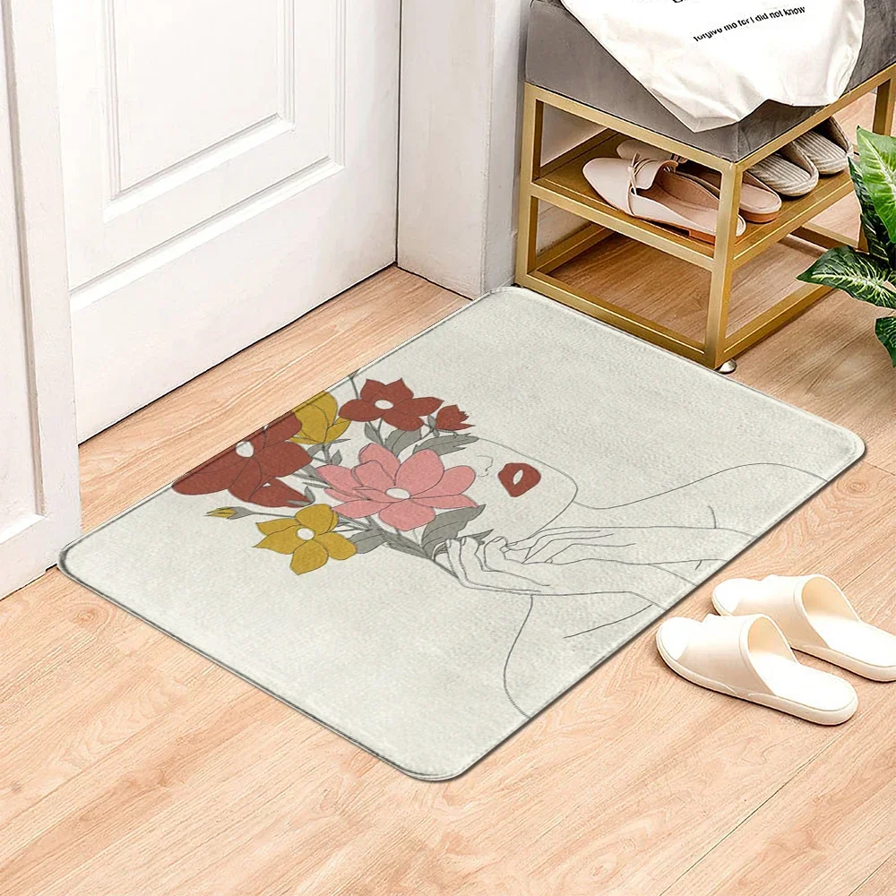 Oil Painting Sketch woman Abstract Geometric Door Mat Entrance Kitchen Mat Living Room Floor Rug Anti-slip Bathroom Doormat