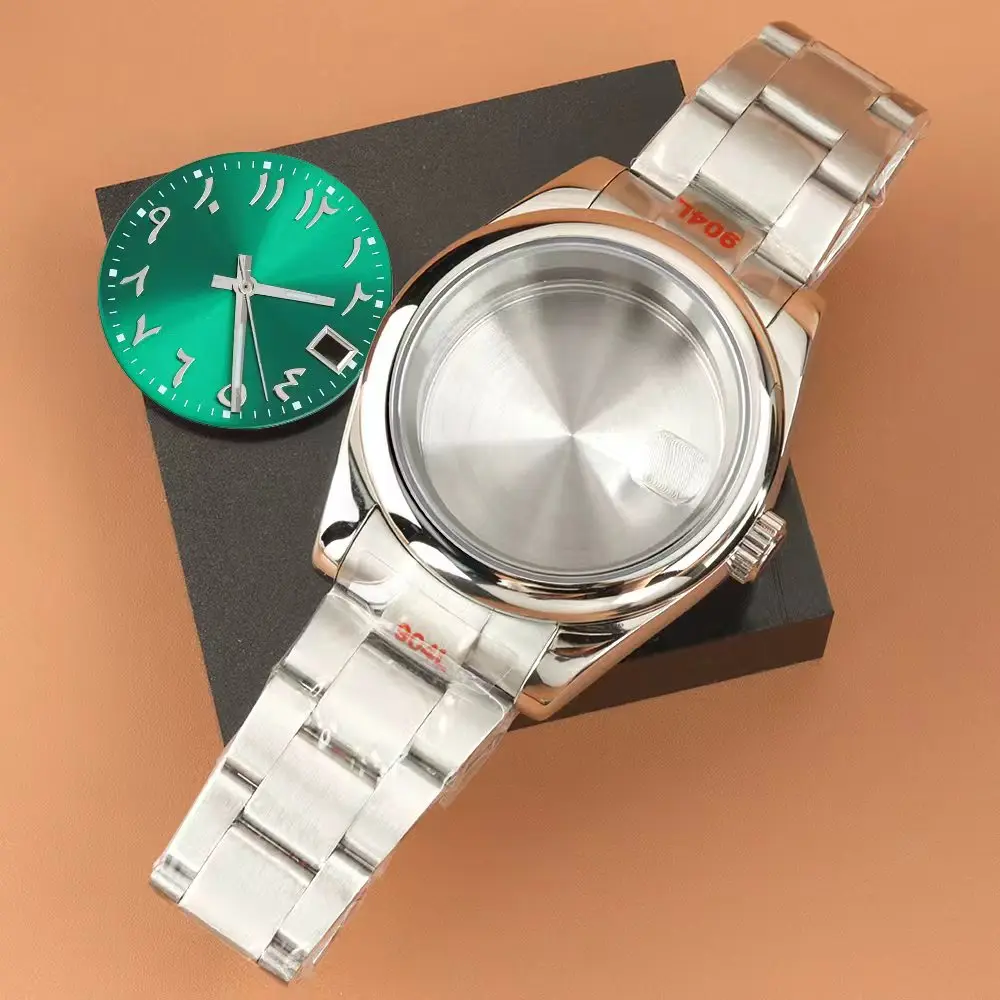 

36mm 39mm Round Edge Watch Case with 28.5mm Sunburst Dial Hands Set For NH35 NH36 Movement Oyster Bracelet Sapphire Glass Case