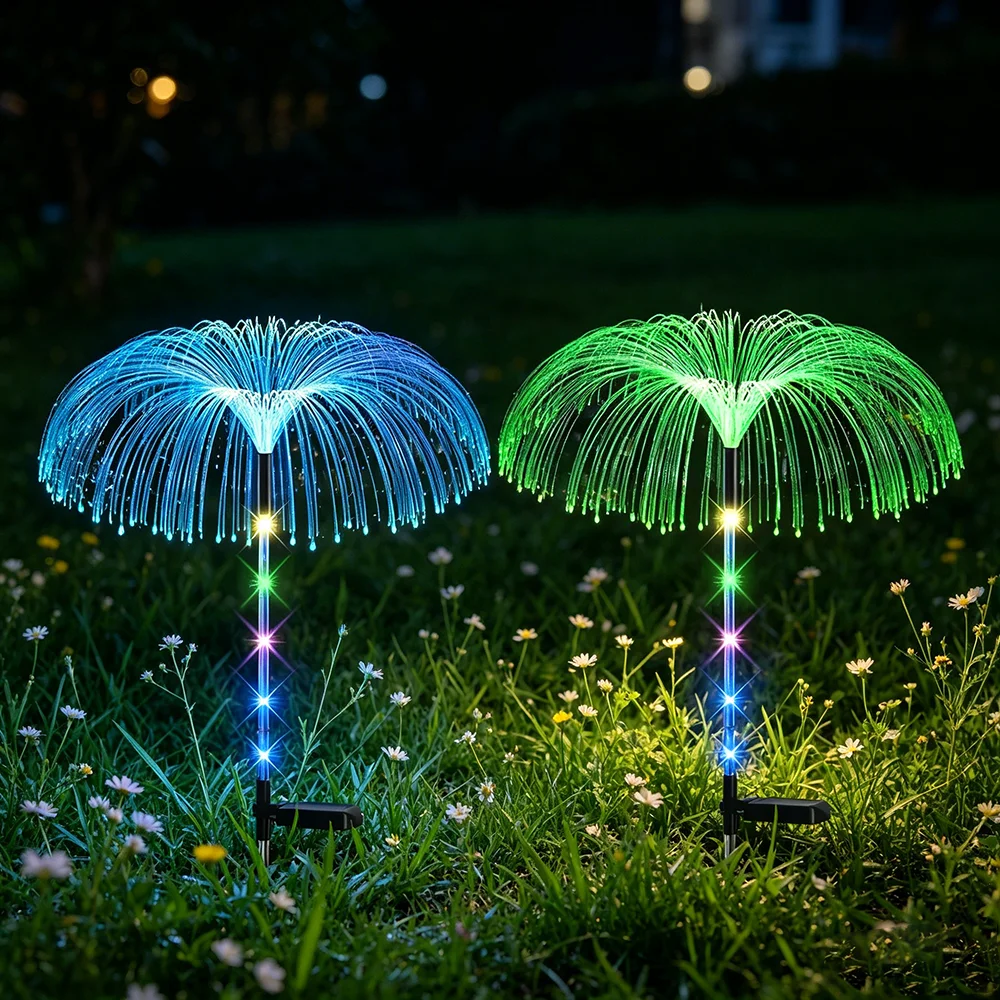 Solar Powered Color Changing Fiber Optic Simulation Jellyfish Ground Plug Light Courtyard Garden Festival Outdoor Night Decor