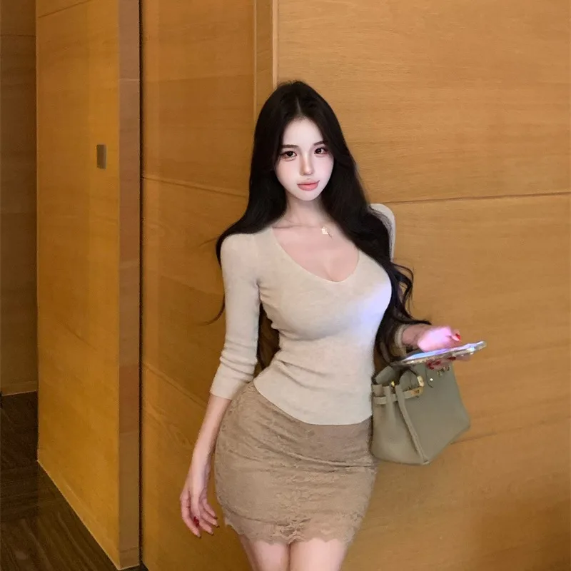 قاعدة محبوكة أساسية irt f بياقة عالية متوسطة Sve توب خريفي متعدد الاستخدامات جديد Sle للسيدات لون أنيق بقصة ضيقة...