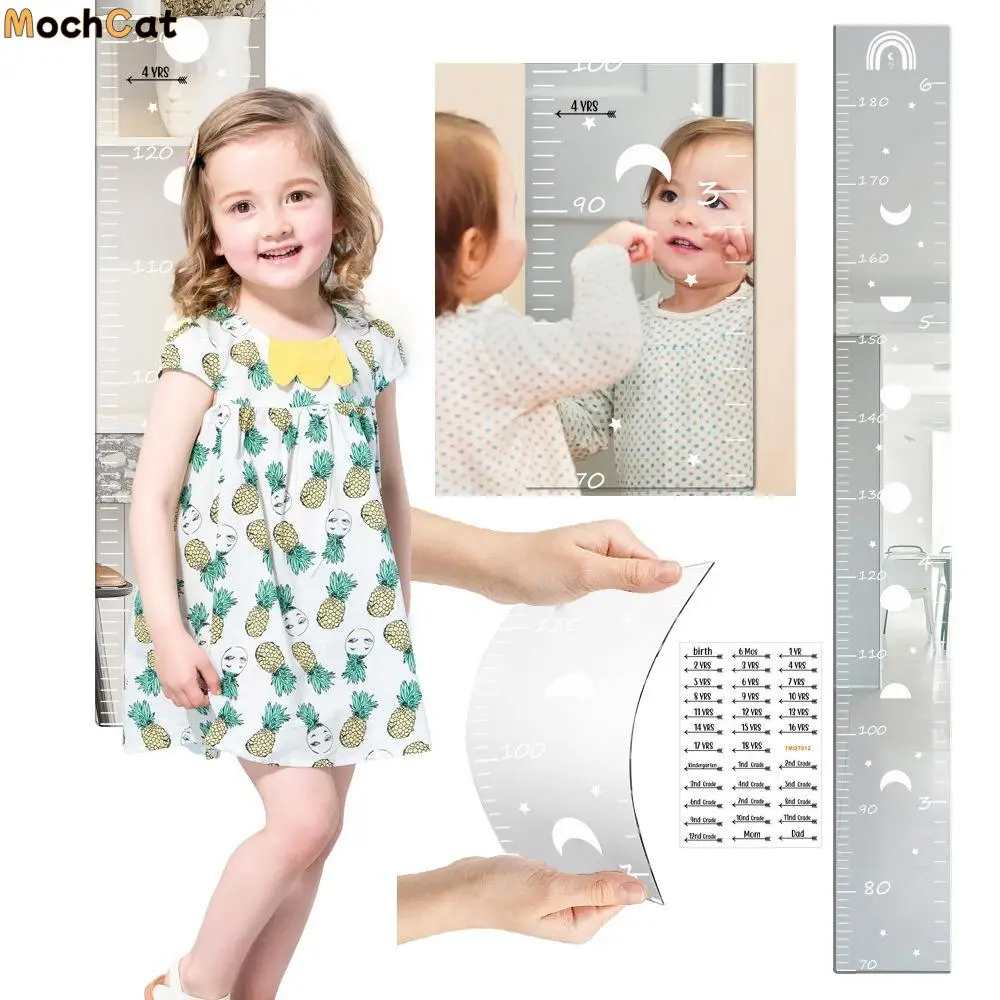 

Acrylic Puzzle Mirror Growth Chart Foldable Measuring Tape Kids Height Mirror Ruler Shatterproof with Cartoon Sticker