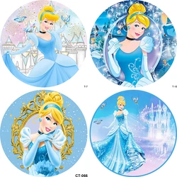 Cinderella Princess Photo Circle Backdrop Girls Castle Kids Happy Birthday Party Decoration Photography Round Backgrounds Banner