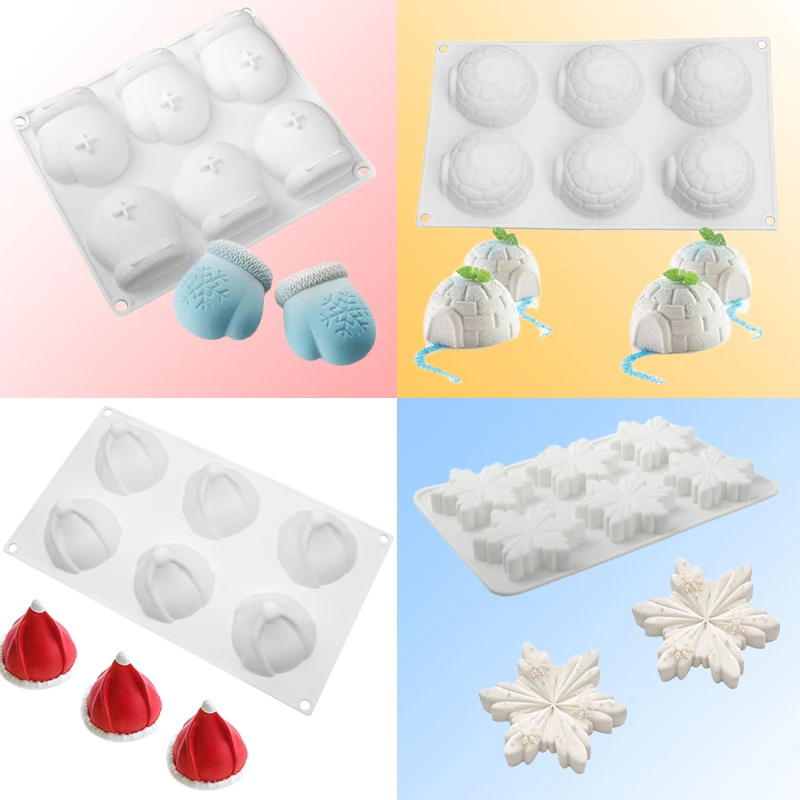 Christmas Cake Baking Mold Gloves Christmas Hat Snowhouse Snowflake Design Mousse Cake Mold Kitchen dessert baking tools