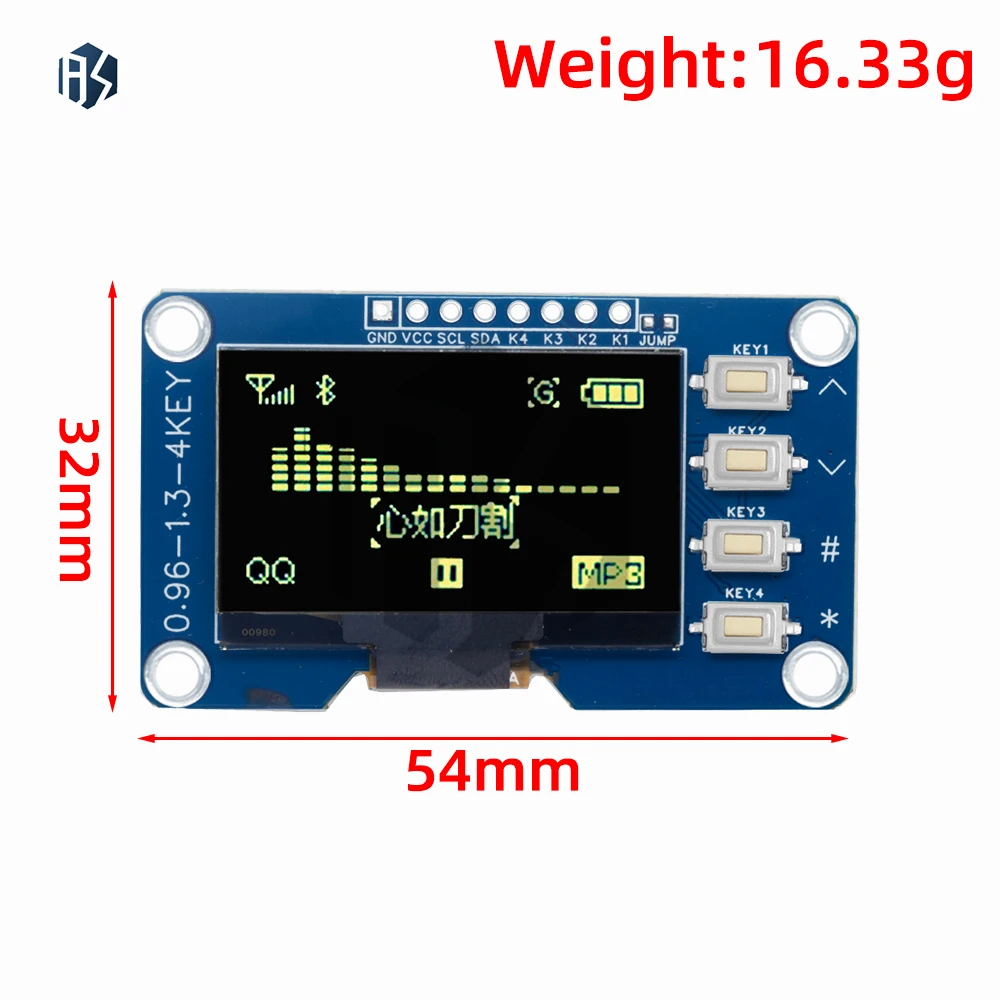 1.3 Inch OLED Display with 4x4 Keyboard: SSD1106 16P Button Module (White/Yellow/Blue) for Arduino