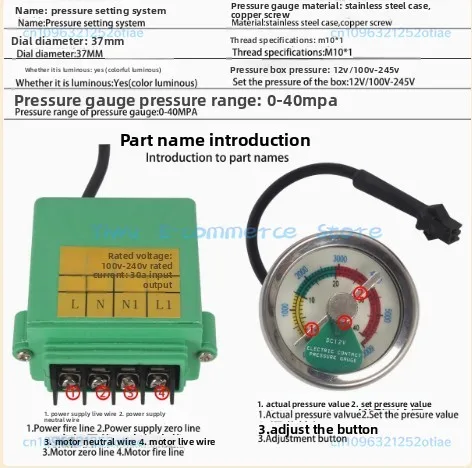 0-40MPA High Pressure Pump Air Compressor Auto Stop Compressor Pressure Gauge M10*1