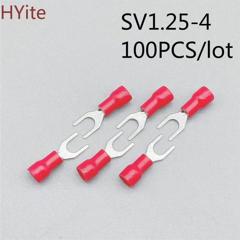 SV1.25-4 Red Furcate Fork Spade 22~16AWG Wire Crimp pressed terminals Cable Wire Connector 100PCS/Pack SV1-4 SV