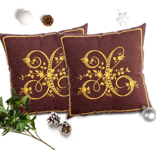 Mypillow L Letter Decorative Embroidery Embroidered 2'li Pillow decorate Case Set