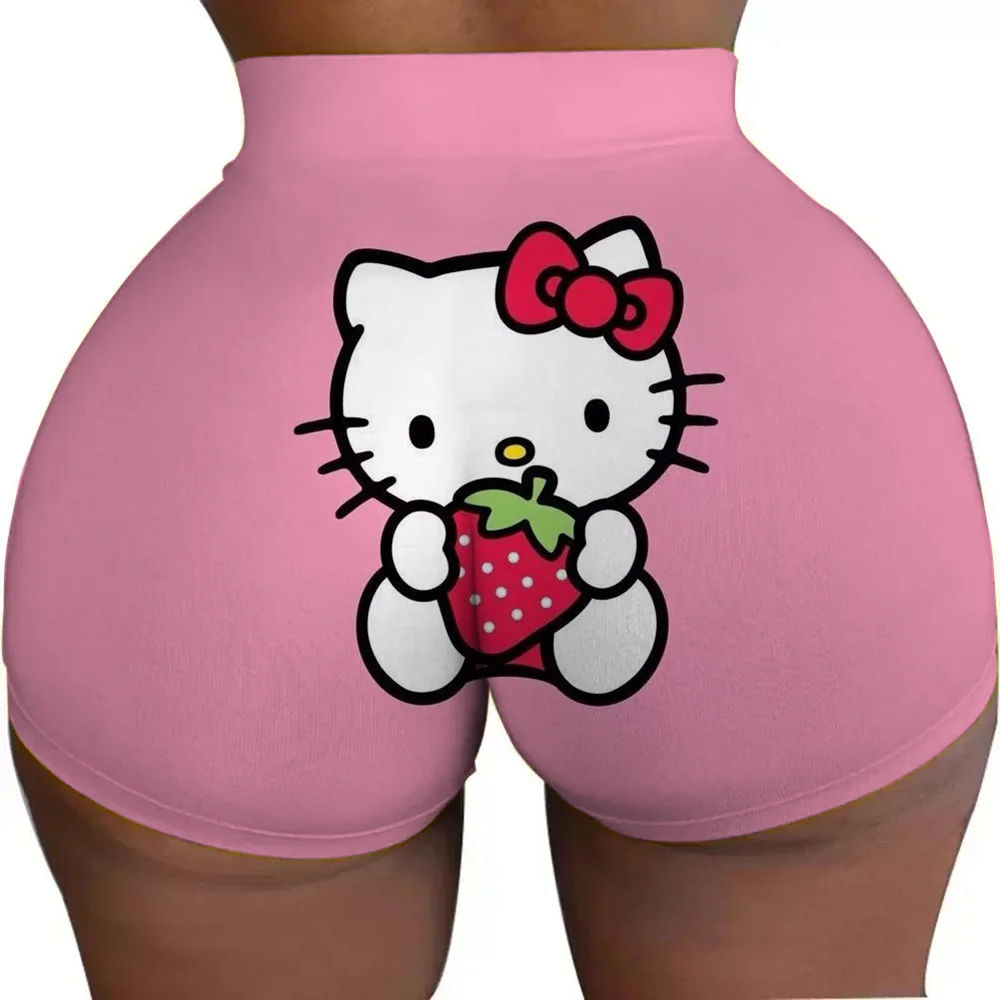헬로 키티 러닝 반바지 여성용 엉덩이 역도 체육관 스타킹 여성용 자전거 슬리밍 반바지 하이 웨이스트 요가 반바지