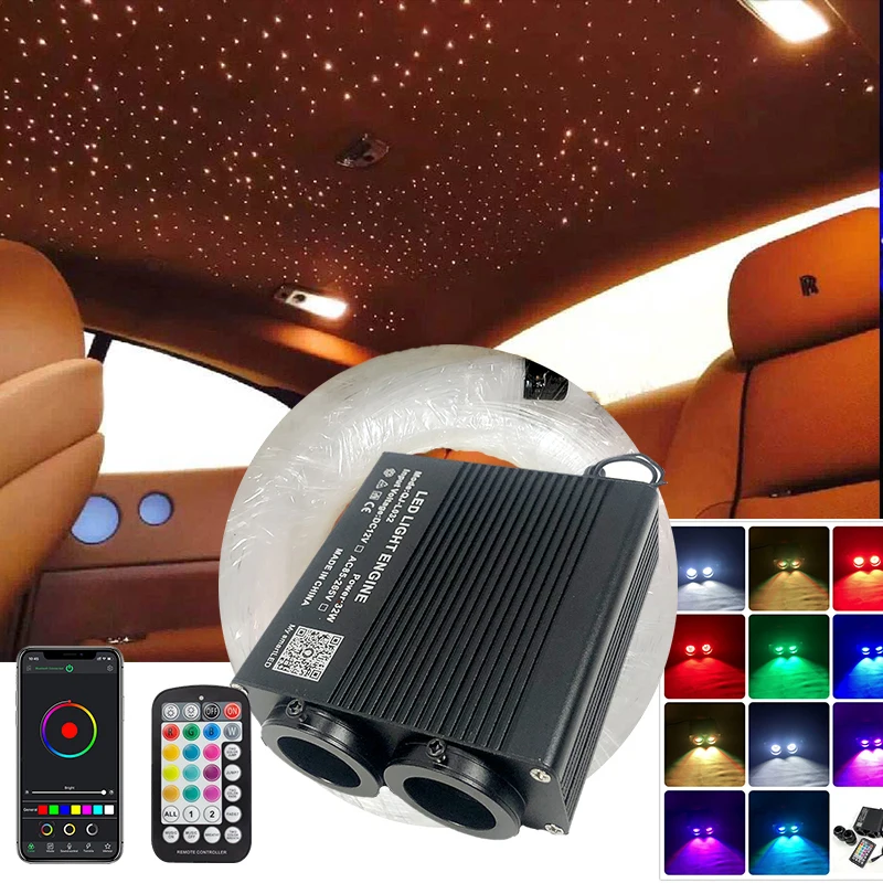 

NEW Optic Fiber Lights Double Heads CAR Smart APP LED engine RF control Cable Starry Effect Ceiling RGBW phone WAPP room new