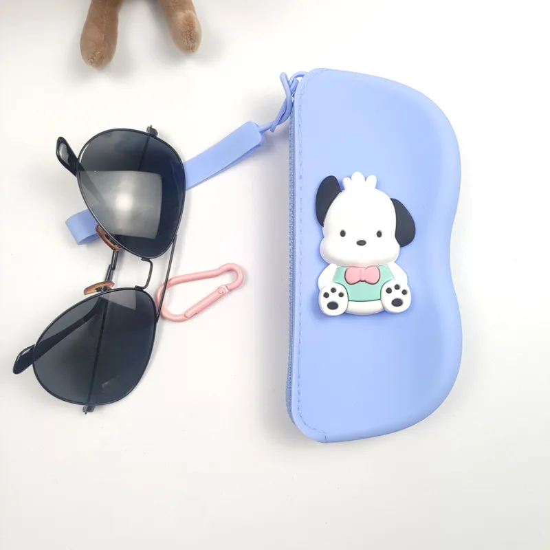 Estojo de óculos de silicone portátil, à prova d'água, resistente a quedas, fácil de armazenar, equipado com alça suspensa, adequado para viagem