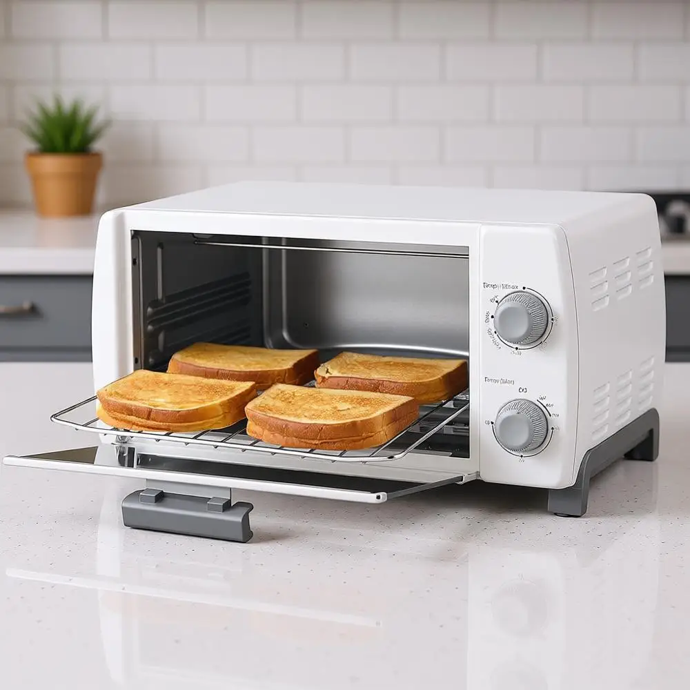 4 Slice Small Toaster Oven, Retro Compact Design, Multi-Function with 30-Minute Timer, Bake, Broil, Toast, 1000 Watts, 2-Rack Ca