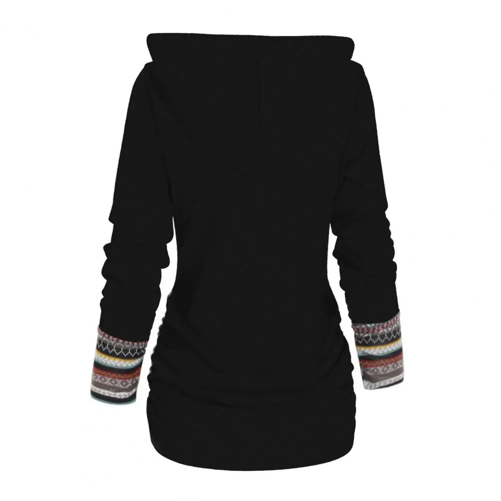 Women Ethnic Style Hoodie Geometric Stripe Splicing Print Hoodie Ethnic Style Women's Mid-length Sweatshirt for Autumn/winter