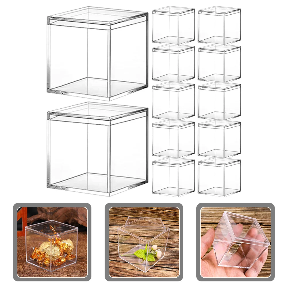 

12pcs Acrylic Packaging Box Transparent Lid Mini Display Jewelry Case Small Container Chocolate Storage Favor Gift for Favors