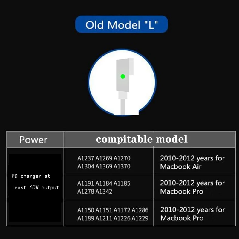 USB C Type C Femal toMagnetic 1/2 T-Tip L-Tip Charger For Apple MacBook Air/MacBook 45W 60W 85W 12/13/15