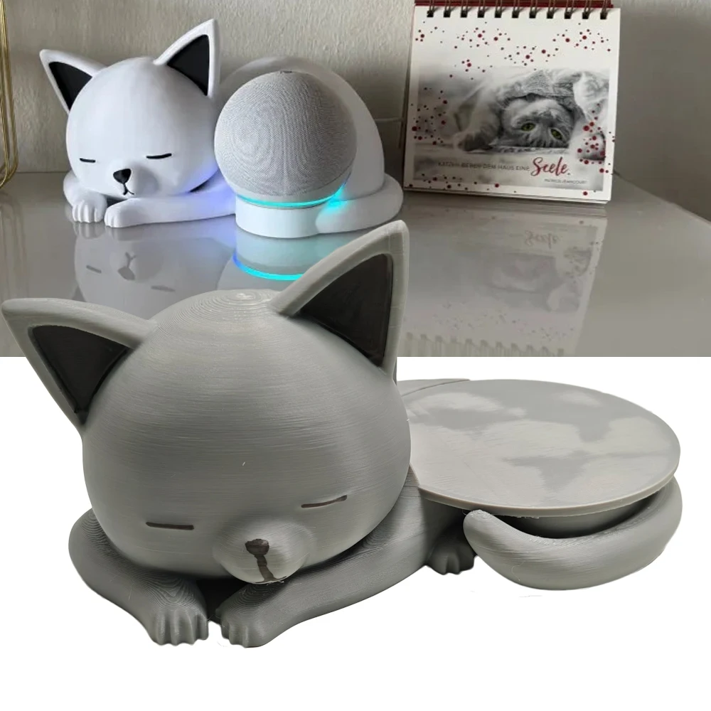 3D Printed Cat Shape Stand Holder for Echo Dot, PLA+ Desktop Organizer Compatible with for Echo Dot Cute Home Decor Accessories