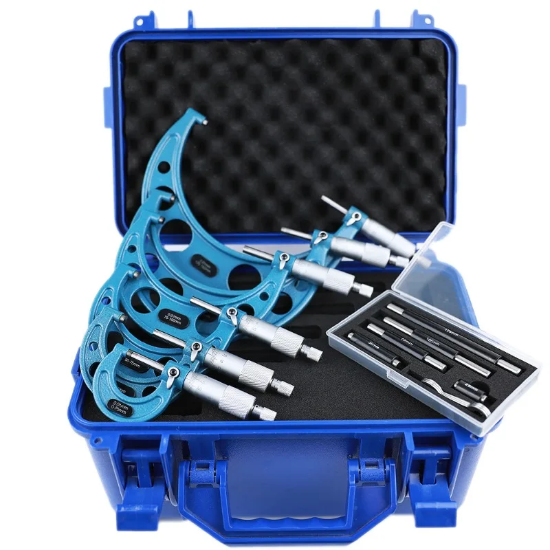 6-Piece Micrometer Set 0-150mm, 0.01mm Accuracy High-Precision Industrial Spiral Micrometers for Engineering