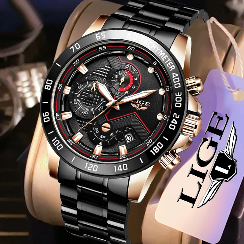 

LIGE Fashion Watch Men Top Brand Luxury Stainless Steel Business Quartz Mens Watches Chronograph Casual Sport Wrist Watch Man