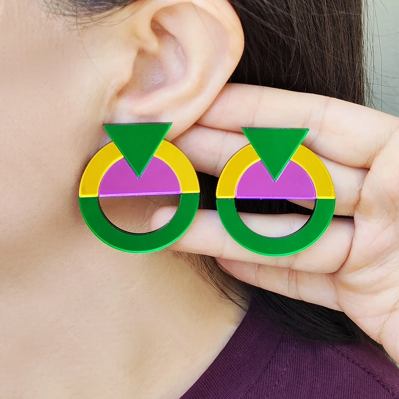KUGUYS Red Green Mirror Acrylic Earrings For Women Lightweight Jewelry Y2K Geometry Retro Accessories