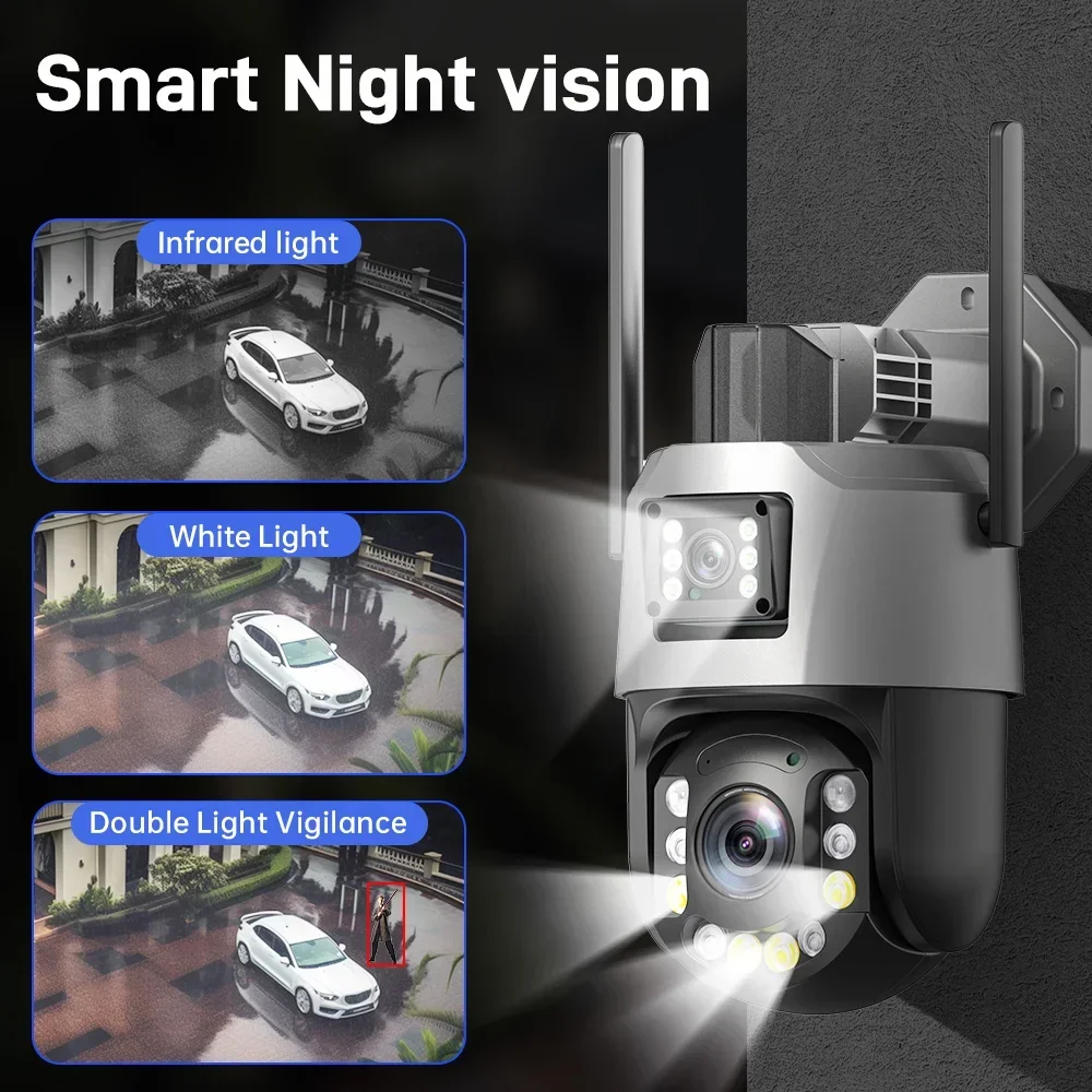 4K 8MP WIFI Camera Outdoor Dual Lens 50X Zoom Waterproof Color IR Vision PTZ Auto Tracking Security Surveillance HD Cameras CCTV