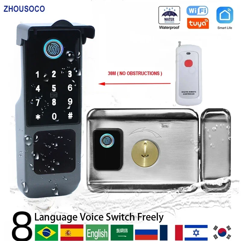 Waterproof Fingerprint Lock Tuya Wifi App Remote Control Smart Door Lock Card Digital Password Keyless Outdoor Electronic Lock