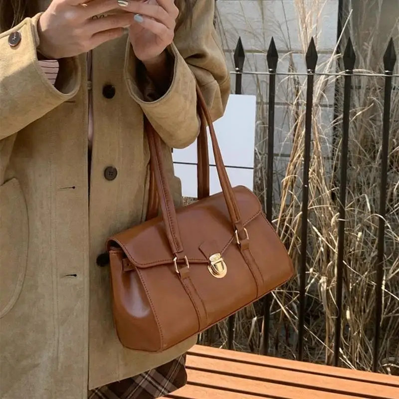 

M6CC Korean Styles Armpit Bag for Women Girls Autumn Winter Handbag Retro Casual Shoulder Bag PU Leather Underarm Bag