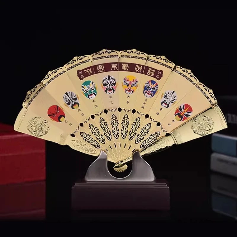 

Chinese style characteristic gift Peking Opera face mask gold fan ornament folk Peking Opera face mask crafts