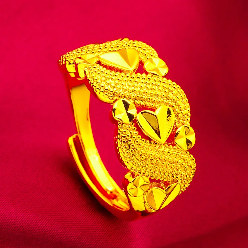 24K Gold Heart S-shaped Open Ring Women's AU999 - Seamless heart body, finger-fitting S-open, hypoallergenic, for dating styles