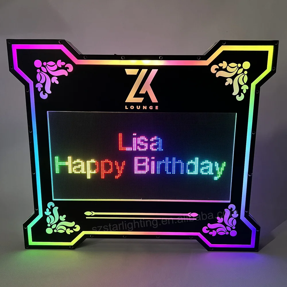 Custom Logo LED Light Digital Screen Programmed Message Board Nightclub Bottle Glorifier Display Presenter Scrolling Letter Sign