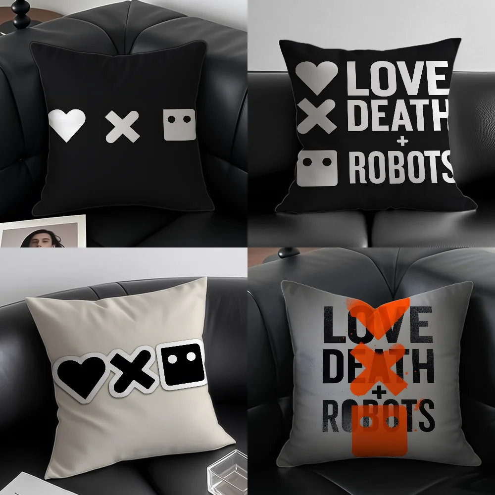 الحب الموت الروبوتات شخصية كيس وسادة مكافحة الغبار المخدة غير مرئية سستة حريري قصير أفخم غطاء وسادة أريكة