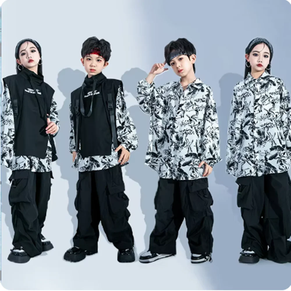Costume de danse Hip Hop pour enfants, vêtements de danse de rue pour garçons, vêtements de jazz Kpop pour filles, tenue de scène de performance de tambour pour enfants, noir