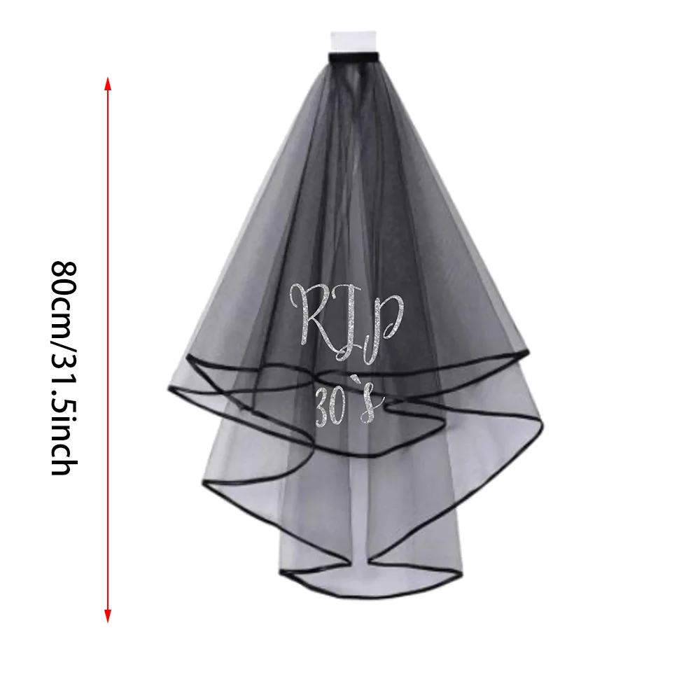 RIP 30'S Glitter Print Black Party Veil Gothic Rock Alternative Veil Death To My 30s Celebration Birthday Party Photography Prop
